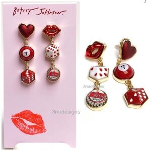 NWT Betsey Johnson MULTI CHARMS Gold Tone Resin/ Enamel Mismatch Drop Earrings